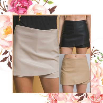 Vegan Leather Wrap Skort