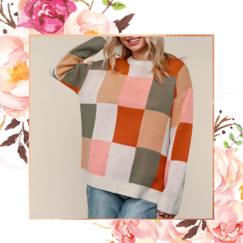 Fall Feels Checkered Colorblock Sweater