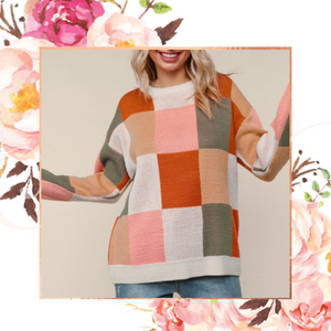 Fall Feels Checkered Colorblock Sweater