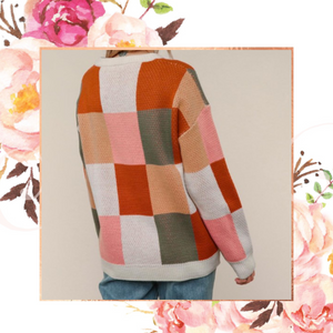Fall Feels Checkered Colorblock Sweater