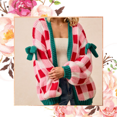 Plaid Christmas Cardi with Bow Sleeves