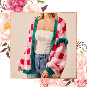 Plaid Christmas Cardi with Bow Sleeves