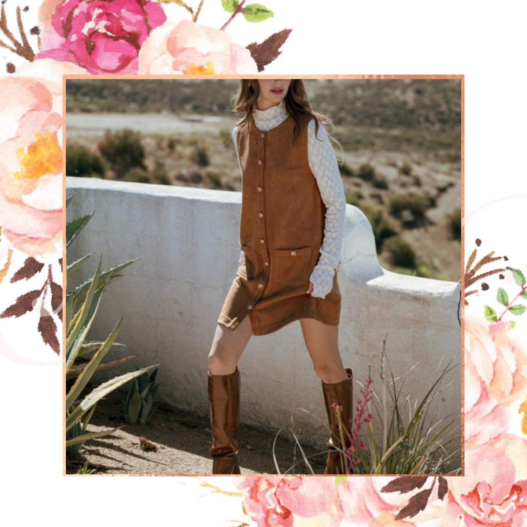 Button Down Suede Shift Dress