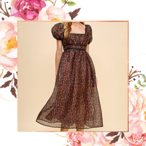 puff sleeve organza midi dress Hannah Animal Print Midi Dress FINAL SALE Brown / Small