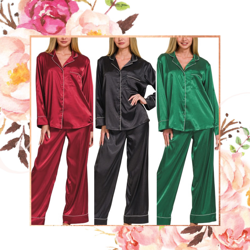 Satin LS Pant PJ Set