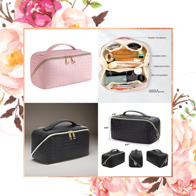 Woven Vegan Leather Cosmetic Bag