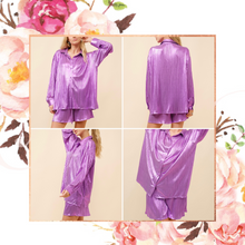 Load image into Gallery viewer, Metallic Purple Plisse Button Down Top