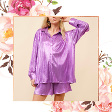 Load image into Gallery viewer, Metallic Purple Plisse Button Down Top