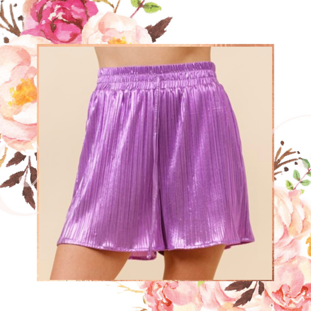 Metallic Purple Plisse Shorts