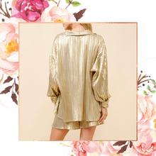 Load image into Gallery viewer, Metallic Gold Plisse Button Down Top