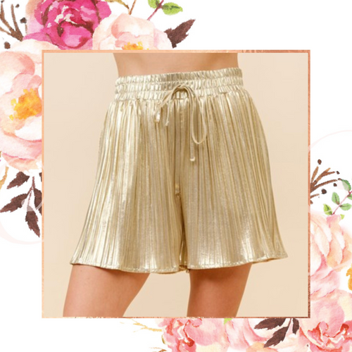 Metallic Gold Plisse Shorts