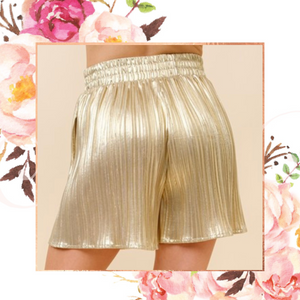 Metallic Gold Plisse Shorts