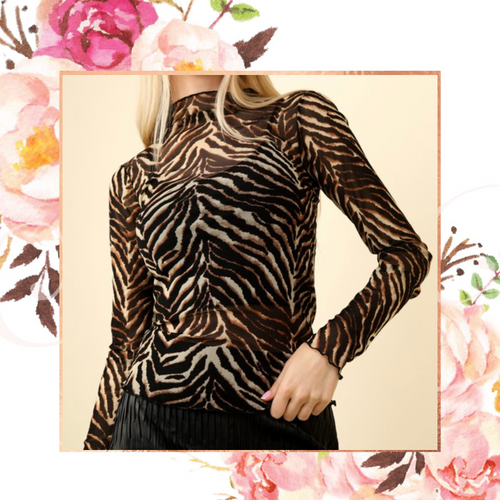 Tiger Print Sheer Mesh Top