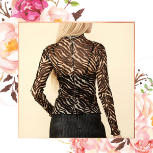 Tiger Print Sheer Mesh Top