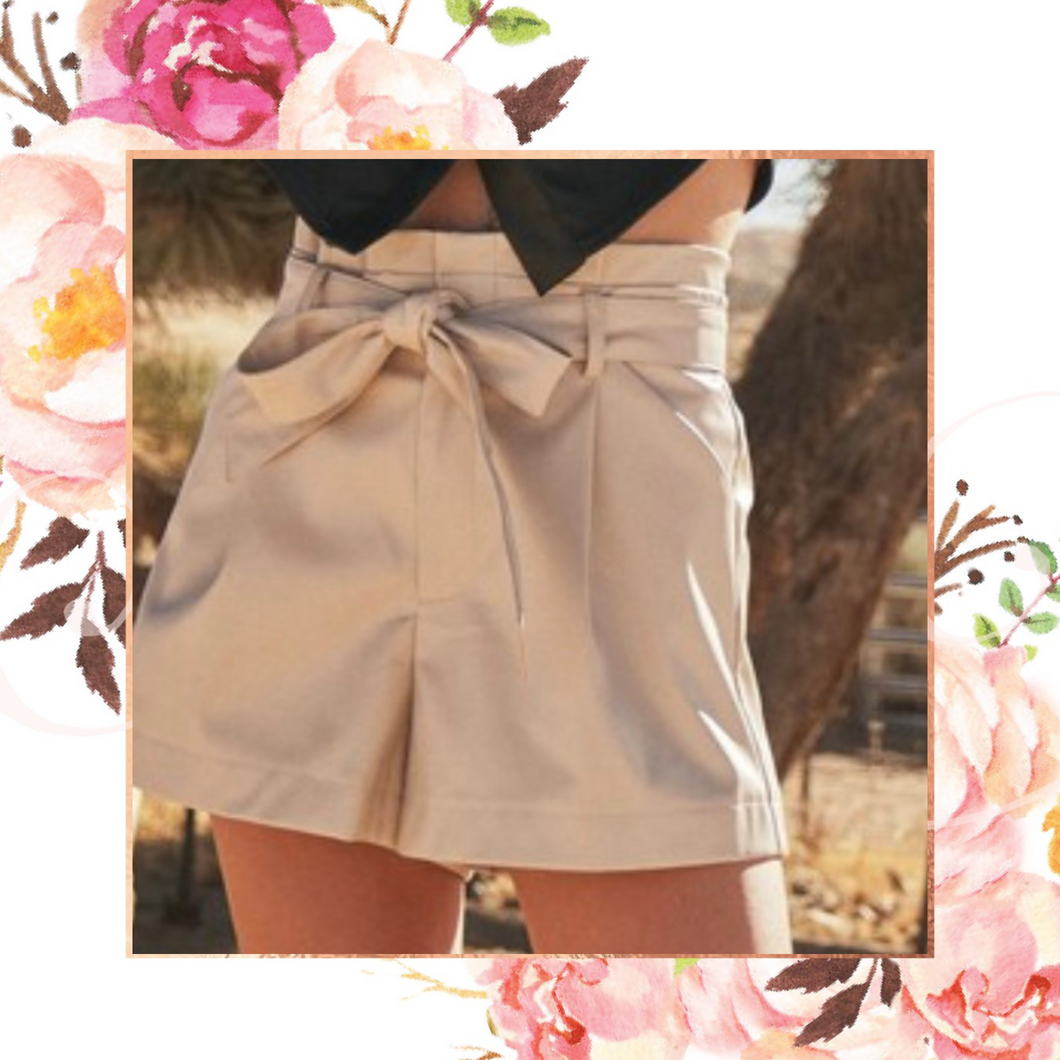Beige Leather Chic Shorts