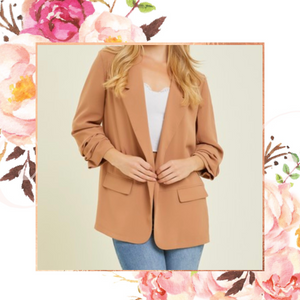 Camel Chic Ruched Sleeve Blazer