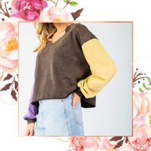 Load image into Gallery viewer, Mineral Wash Colorblock Crop Pullover