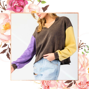 Mineral Wash Colorblock Crop Pullover