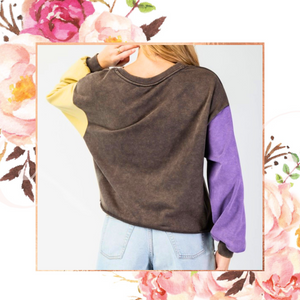 Mineral Wash Colorblock Crop Pullover