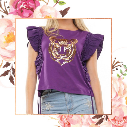 Ruffle Em Up Sequin Tiger Top