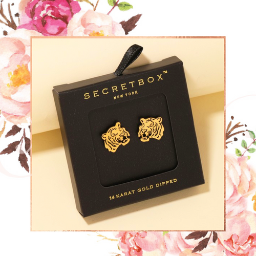 Secret Box Tiger Face Stud Earrings