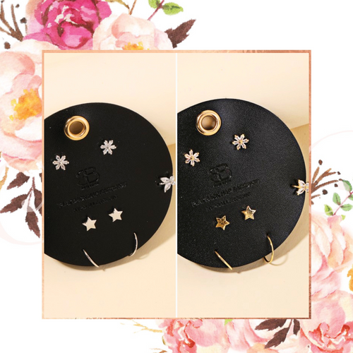 Secret Box Mini Flower Star Stud Earrings Set