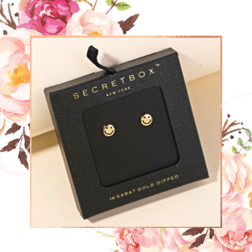 Secret Box Mini Smiley Face Stud Earrings