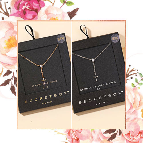 Secret Box Dainty Cross Charm Y Necklace