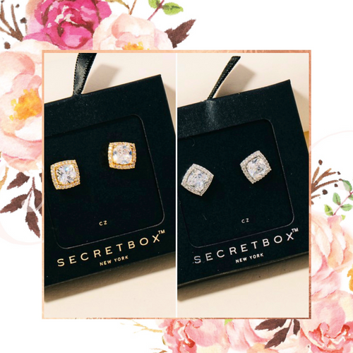 Secret Box Square Halo Stud Earrings