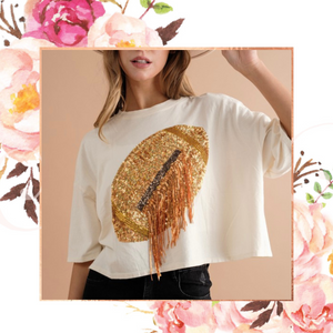 Gold Sequin Fringed Football Tee
