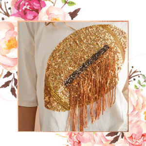 Gold Sequin Fringed Football Tee