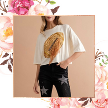 Load image into Gallery viewer, Gold Sequin Fringed Football Tee