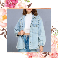 Load image into Gallery viewer, Pearl &amp; Rhinestone Denim Jacket