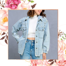 Load image into Gallery viewer, Pearl &amp; Rhinestone Denim Jacket