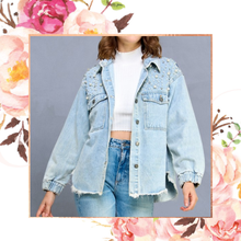 Load image into Gallery viewer, Pearl &amp; Rhinestone Denim Jacket