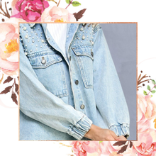 Load image into Gallery viewer, Pearl &amp; Rhinestone Denim Jacket