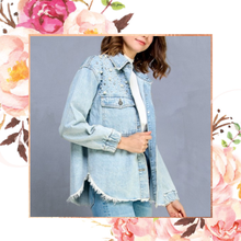 Load image into Gallery viewer, Pearl &amp; Rhinestone Denim Jacket