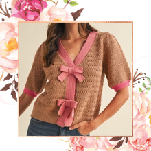 Load image into Gallery viewer, She’s So Lovely Bow Puff Sleeve Sweater