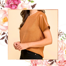 Load image into Gallery viewer, Ribbed Knit Faux Leather SS Top