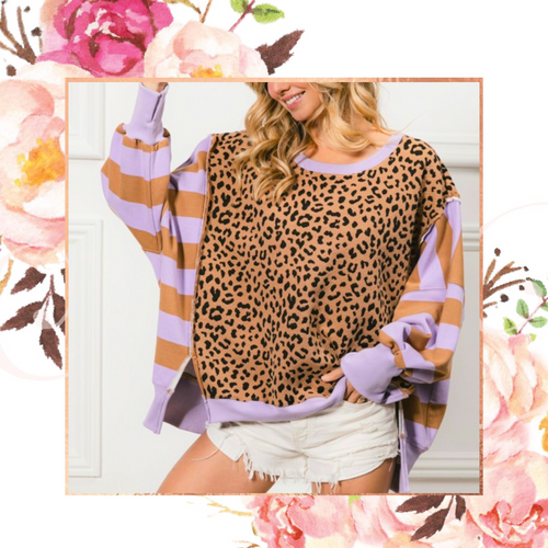 Lav Leopard Stripe Pullover