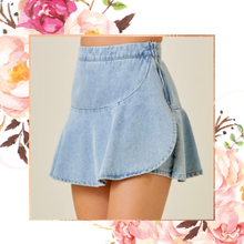 Load image into Gallery viewer, Ruffled Wrap Front Denim Skort