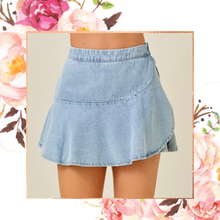 Load image into Gallery viewer, Ruffled Wrap Front Denim Skort