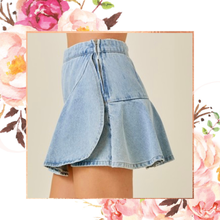 Load image into Gallery viewer, Ruffled Wrap Front Denim Skort