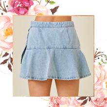 Load image into Gallery viewer, Ruffled Wrap Front Denim Skort