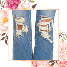 Load image into Gallery viewer, Distressed Knee &amp; Hem Medium Denim