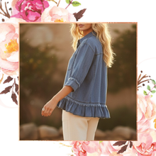 Load image into Gallery viewer, Tencel Ruffle Hem Button Down Top
