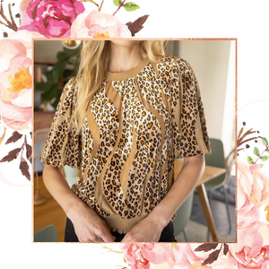 Leopard Velvet Burn-Out Rib Banded Top