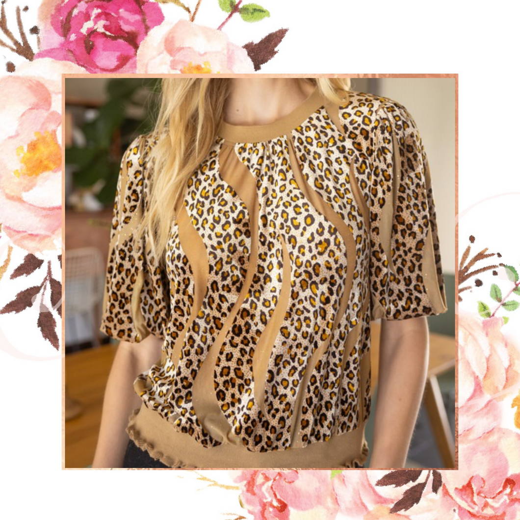 Leopard Velvet Burn-Out Rib Banded Top