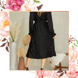 Black Plisse Midi Skirt