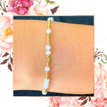 Load image into Gallery viewer, 2mm Gold Bead with 3mm Pink Opal Station Bracelet